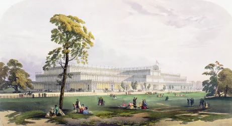 Algemeen zicht op de buitenkant van het gebouw, in de Grote Tentoonstelling van 1851, uit Dickinsons Comprehensive Pictures